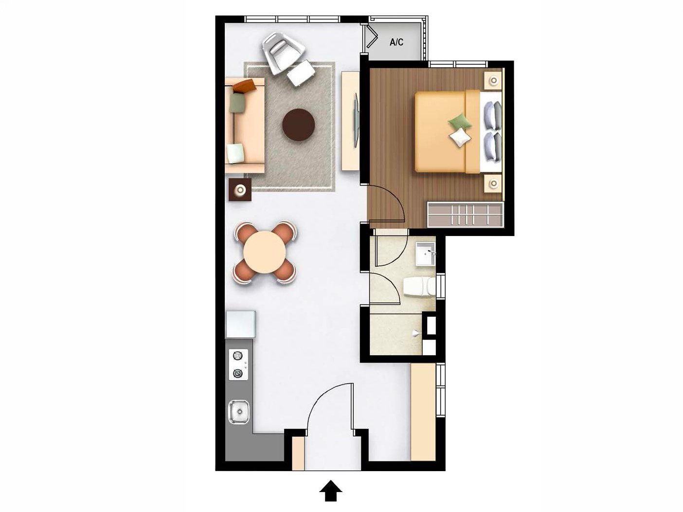 M Aurora 556sf 1+1 Bedroom Floor Plan Layout